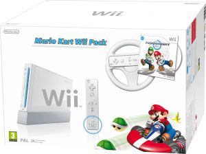 Nintendo Wii Console (White) with Mario Kart: Includes White Wii Wheel and Wii Remote for Wii