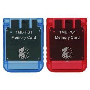 ZedLabz Memory card for Sony PS1 1MB 15 block PSX PlayStation one PSone (PS2 compatible*) - 2 pack red & blue for PlayStation 2